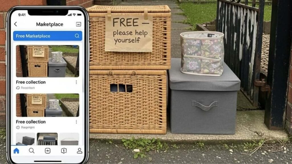 Finding free storage boxes and organisers on Facebook Marketplace for a small rental bedroom