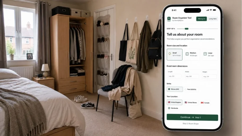Free rental room storage tool showing how to plan vertical storage and reclaim unused space