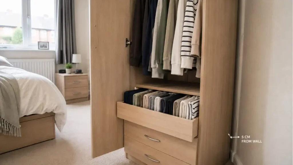 Free vertical storage ideas using folded clothes and a 5cm wardrobe gap