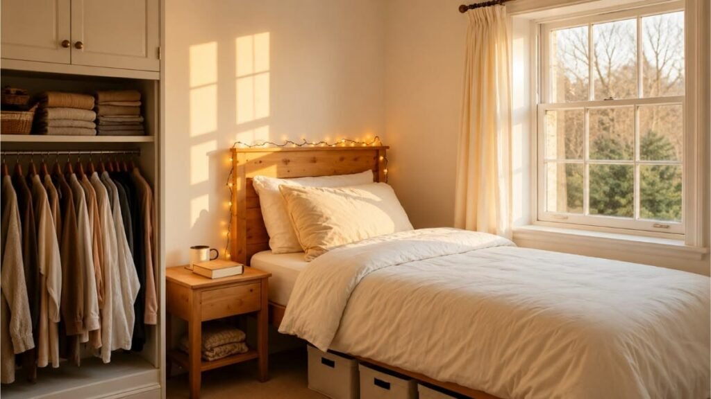 How to organise a small rental bedroom without drilling