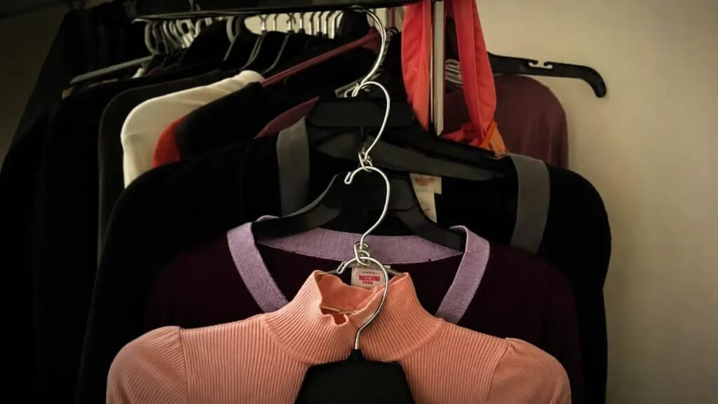 Cascading hangers organization trick for small wardrobe storage