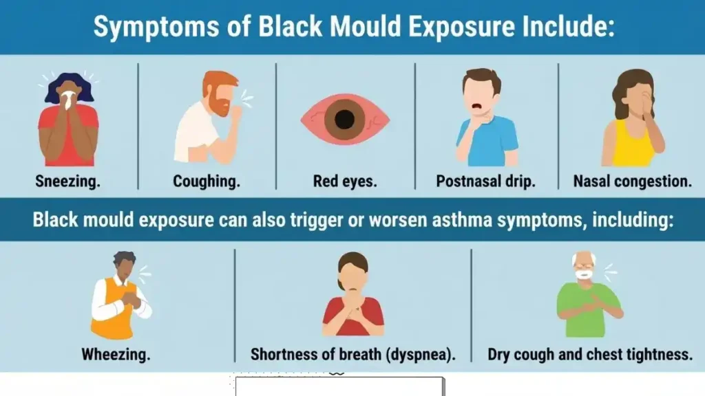 Common health symptoms of mould exposure including coughing and red eyes