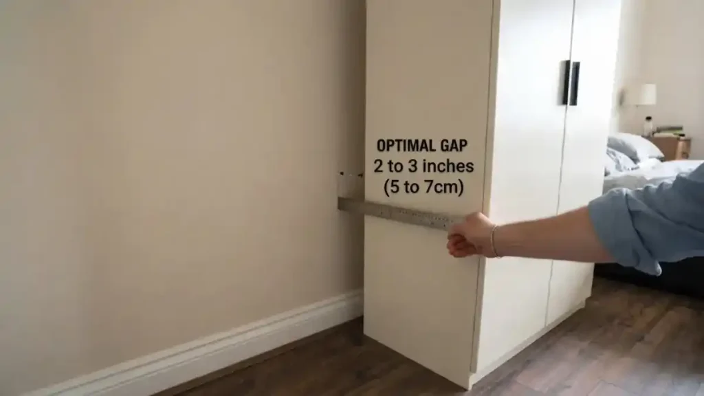 Measuring a five to ten centimetre gap between a wardrobe and the wall